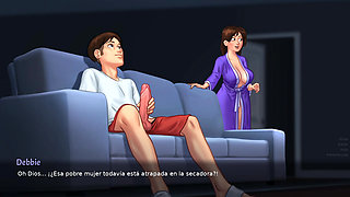 I found my stepson masturbating so I helped him with my tits - Summertime saga