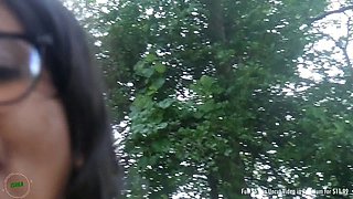 Indian GF with huge tits gets fucked in woods & gives risky public blowjob in car