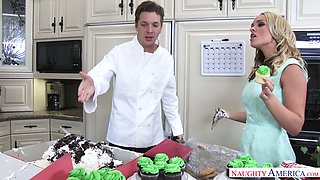 Spoiled bridesmaid Alexis Monroe is fucked by horny cooker in the kitchen