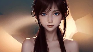 Anime babe teases her big boobs, rides a cock and takes a cumshot