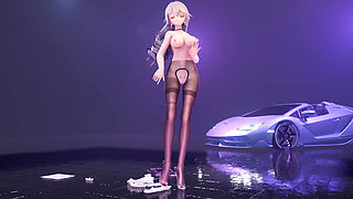 Excuse Me; Genshin Impact; Bronya; Office Lady Uniform; Pencil Skirt; Crotchless Black Stockings; Erotic Tattoos