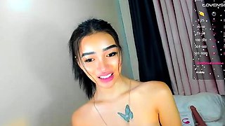 Short haired chick with big tits jerks her pussy online