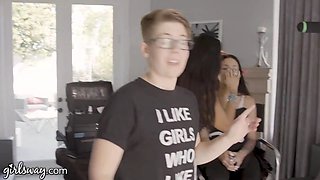 Girlsway Angela White heads hard and rough with Kissa Sins