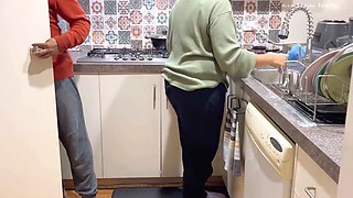 Desi step sister with big tits gets her ass kissed, squeezed, and pleased in the Indian kitchen!