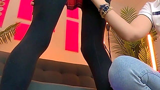 Femboy's milking and flowing cumshot in front of girl - 4K