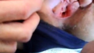 Hairy pussy girl gets fucked and filled with cum