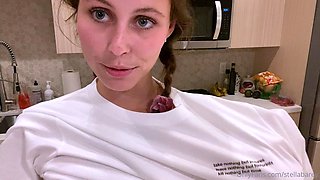 Small titted brunette teen fingering on the bed