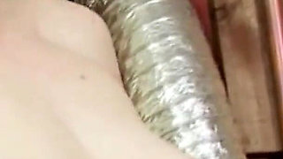 Skinny Brunette Babe Fingers Herself on Washing Machine to Climax