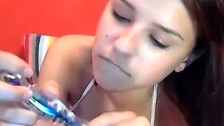 Horny amateur web cam teen girl takes a toy deep inside
