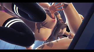 Hentai Uncensored - Mari Sucks a Big Cock Then Fucks Her Against the Subway Door - Japanese Asian Manga Anime Game Porn