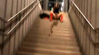 German Amateur Flashes and Pees in a Train Station