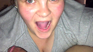 Horny Mommy sucking young shaved dick & swallowing a mouth full of cum