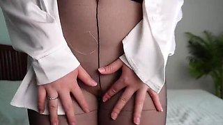 ASMR Pantyhose Teen Fingering Her Pussy Close Up - Arina Love Solo Masturbation