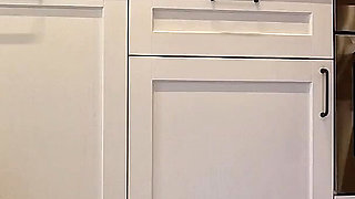 Sexy and Hot Long Legs Beauty in the Kitchen Takes off Her Underwear in a Transparent Lingerie with Seethrough Panties