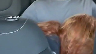 Couple Fucks in Uber Car During Traffic - Redhead Swallows Cum and Lets It Drip Out of Mouth