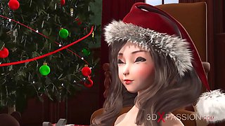 Santa claus plays with a super lovely nerdy girl