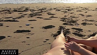 Beach Handjob: Beauty in Bikini Makes Him Get a Huge Cumshot at the Beach