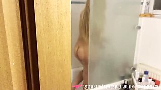 Hot French blonde Chloe Duval gets naked and fucked hard in shower - homemade POV