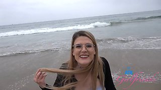 Hanging out with amateur hottie Riley Rose on the beach and going on the road POV