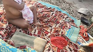 Desi housewife outdoor oil massage handjob with big tits and big nipples
