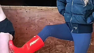 Boots Versus Balls, Extremely Hard Hunters Wellingtons Ballbusting in the Stables