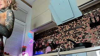 Blonde with big boobs fucked from behind before tit wanking