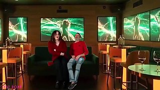 Hot Latina Wife Cheats in VIP Room - Cuckold Husband Films Handjob & Cumshot on Big Natural Tits