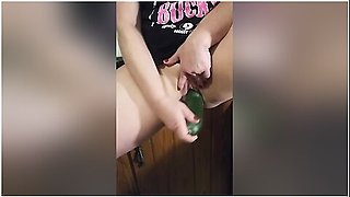 Teen 18+ Cucumber Masturbation In Sorority Kitchen After Watching