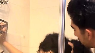 I take a bath with my friend's slut and she sucks me until