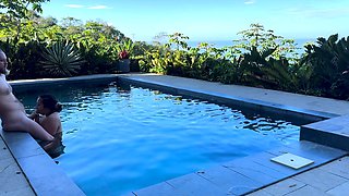 Outdoor Pool Sex in Costa Rica ( Drone film & FACIAL