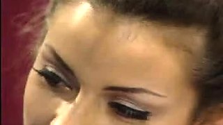 Small titted brunette teen fingering on the bed