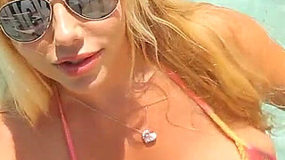 Busty Blonde Bbws Karen Fisher and Sam 38G Outside in the Pool!