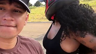 Naughty married gal meets gym mate, porks in woods. Milk in