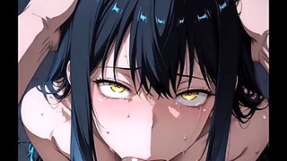 Nympho prince of AI sucking a dick with cumshot on her face.