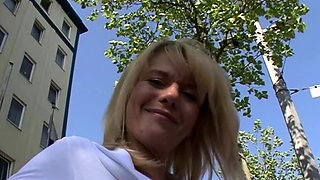 German blonde amateur MILF Judith masturbating on casting