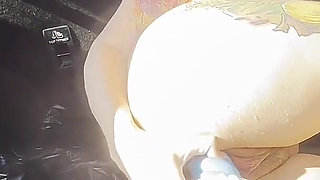 Exhib Slut Dildos Herself in Her Trunk at the Side of the Road and Squirts Until She Gets Caught