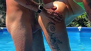 Amateur Italian Girl Gets Fucked Well in the Pool and Cum on Red Ass