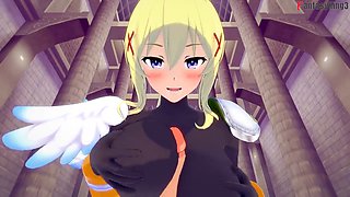 Lalatina from Kono Subarashii gives a wild blowjob and gets her tits banged in this POV scene