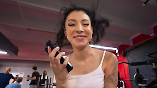 She's never felt this wet while working out in the gym