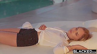 Stunning Tiny Blonde Emily Hops On Monster Big Black Dick