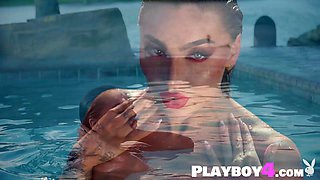 Perfect body cougar posing in the pool