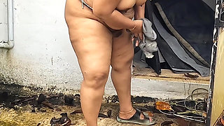 Big boobs and ass exposed on a rainy day in public, Beautiful chubby girls getting naked in rain outdoor.