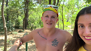 Bi threesome - a stranger invited a married couple to have fun and fucked them in the forest