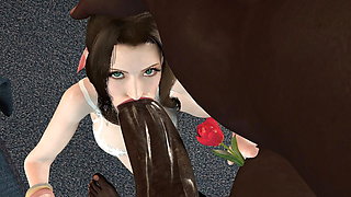 Busty and curvy Aerith from Final Fantasy deepthroat and fucked by Barret's black monster cock.