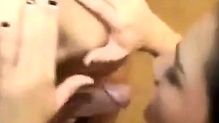 Asian girl loves licking his butthole and sucks cock
