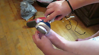 Nurse Vicki grinds her toe nails down with her electric Pedi egg tool ! Poor ugly toes need it real bad!