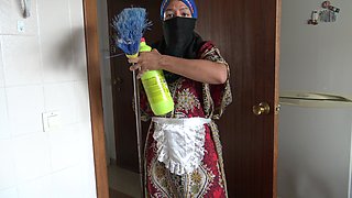Arab Maid Cleans Kitchen and Swallows Cum for Tips