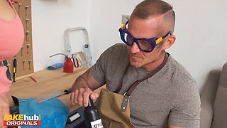 Nathaly Cherie's massive tits bounce while she gets her panties soaked in hot anal action