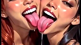 Cute Lesbians Tongue and Kiss Fetish, Ai Animation