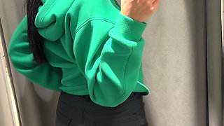 Try on Leggings and Pants, Boobs Tease, Pussy Flashing